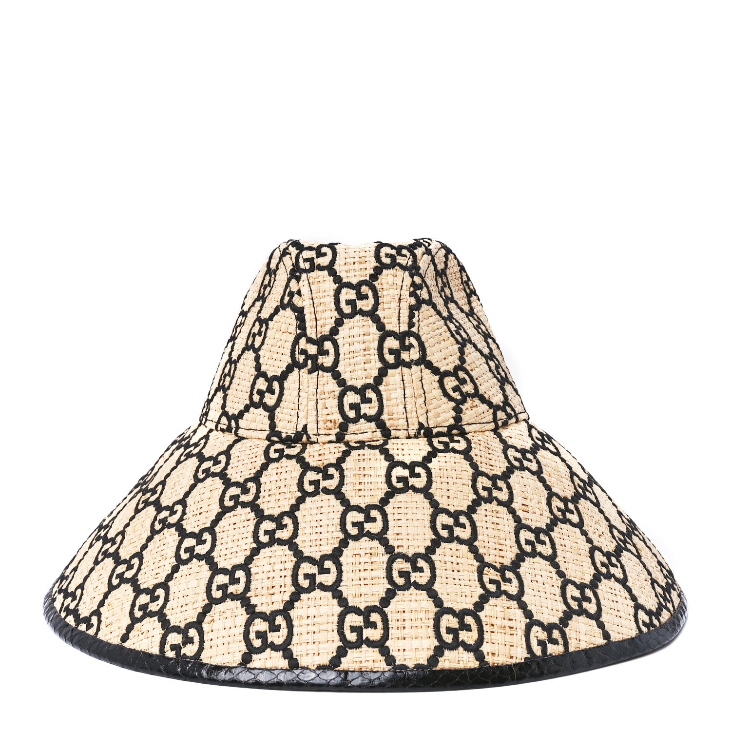 Gucci Raffia Elaphe GG Monogram Embroidered Wide Brim Hat Small Ivory Black 2 of 8