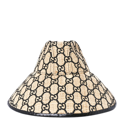 Gucci Raffia Elaphe GG Monogram Embroidered Wide Brim Hat Small Ivory Black 2 of 8