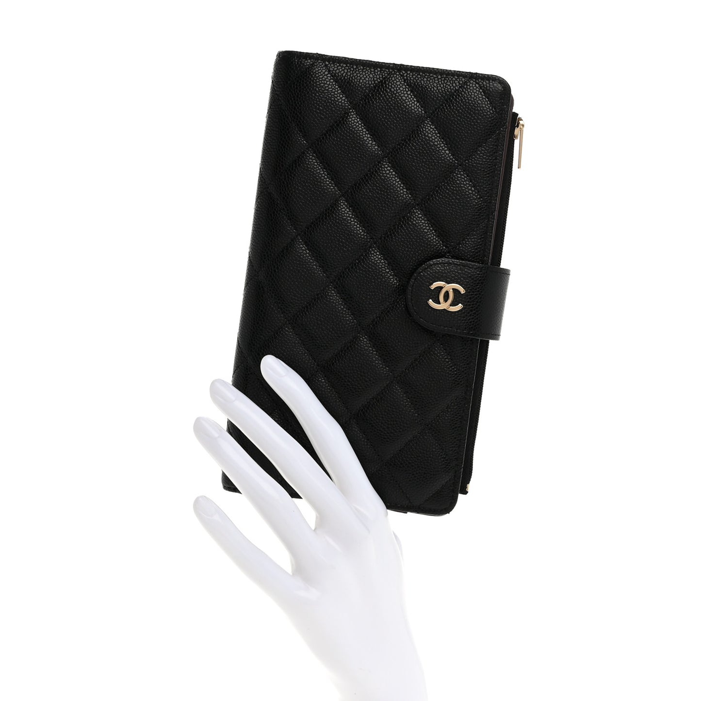 Caviar Quilted Long Zip Wallet Black