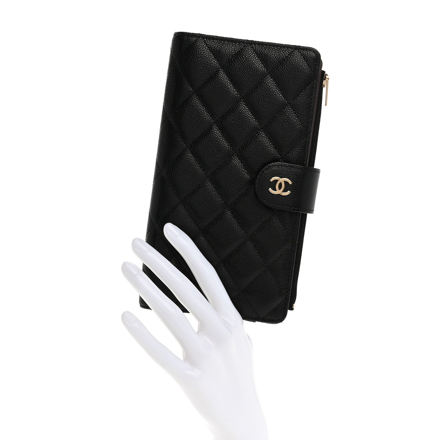 Chanel Caviar Quilted Long Zip Wallet Black 2 of 9
