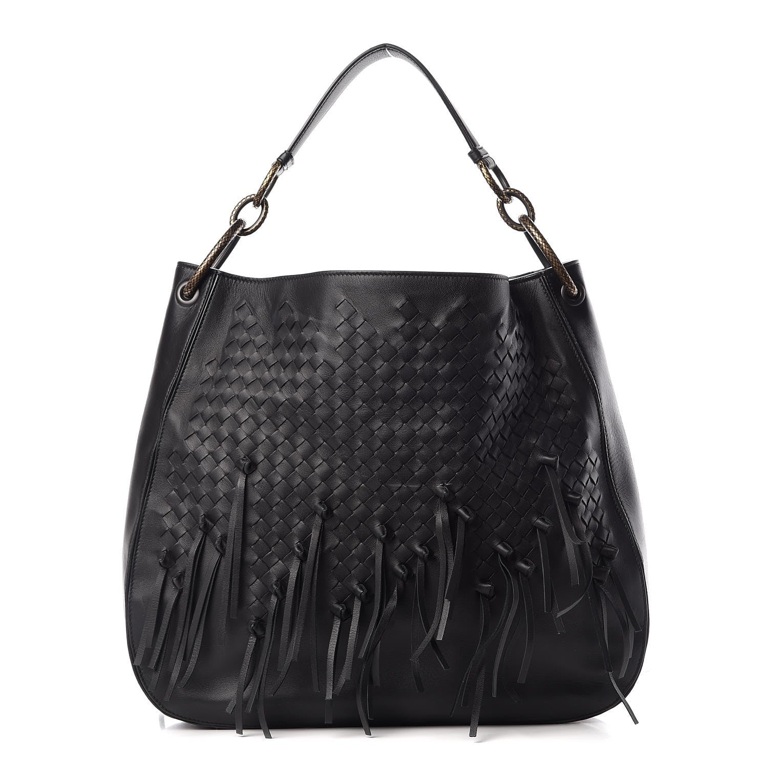 Bottega Veneta Nappa Intrecciato Large Loop Fringe Hobo Black 2 of 20