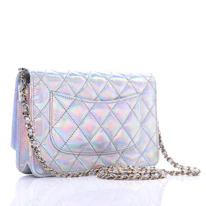 Chanel Iridescent Goatskin Quilted Wallet On Chain WOC Silver 3 of 12