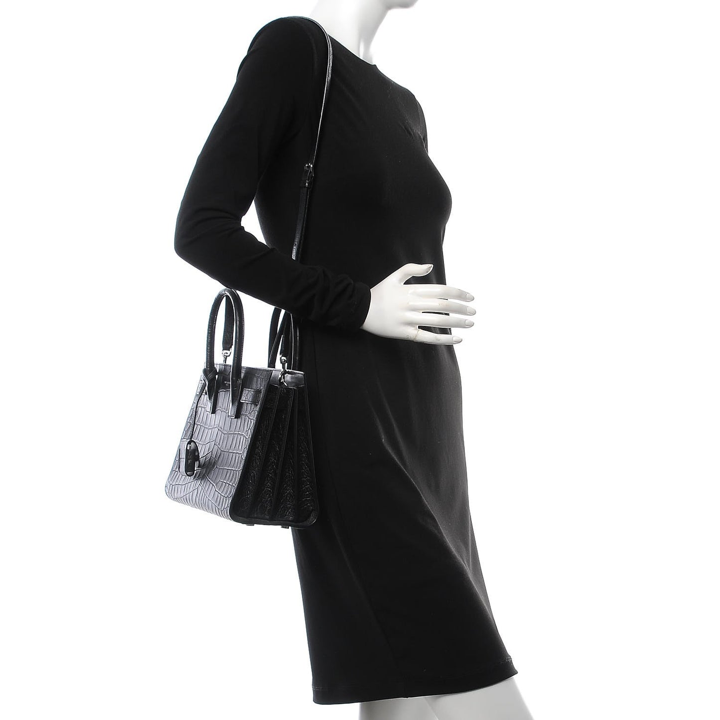 Calfskin Crocodile Embossed Baby Sac De Jour Black