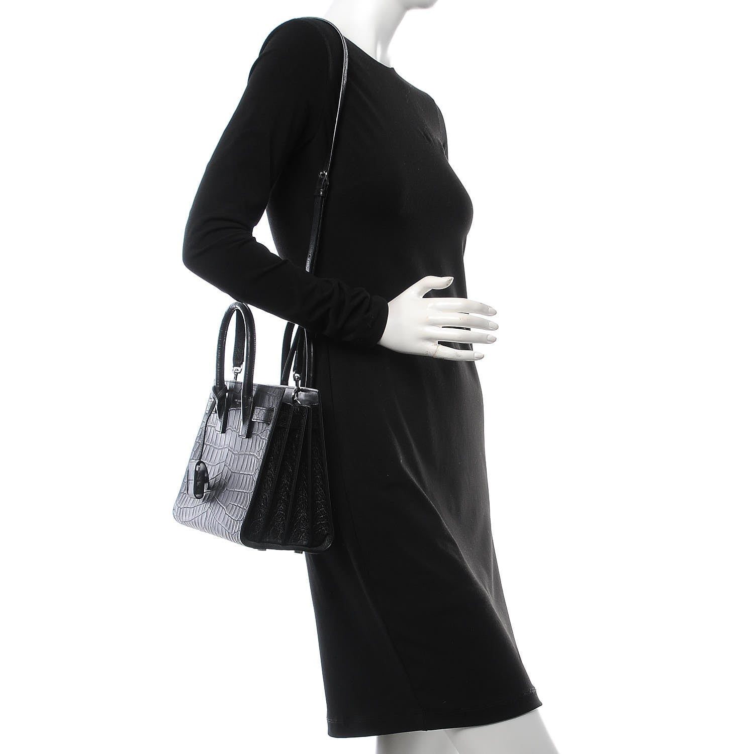 Saint Laurent Calfskin Crocodile Embossed Baby Sac De Jour Black 2 of 8