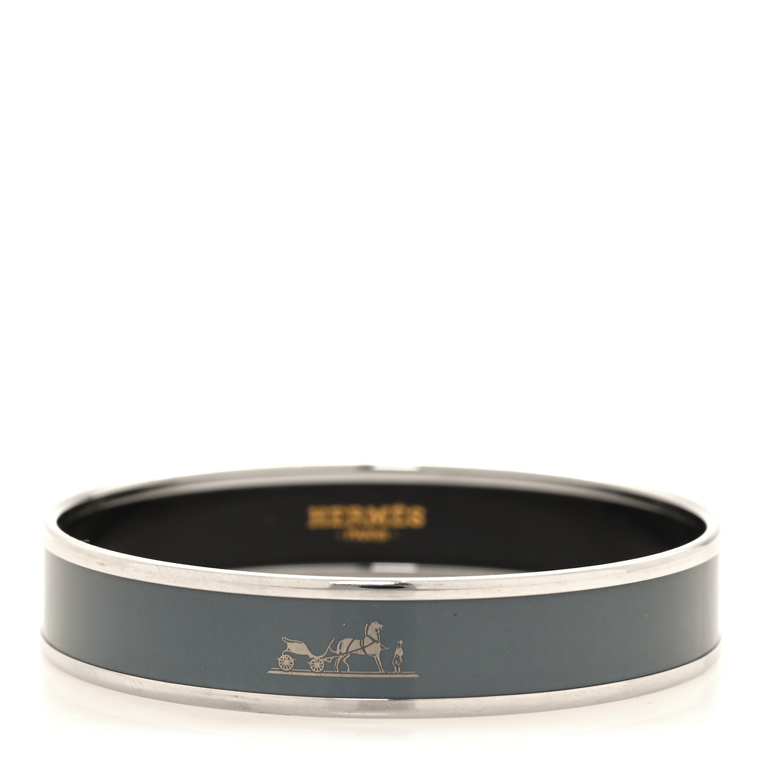 Hermes Enamel Printed Wide Caleche Bracelet 70 Gris Macadam 1 of 5