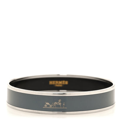 Hermes Enamel Printed Wide Caleche Bracelet 70 Gris Macadam 1 of 5