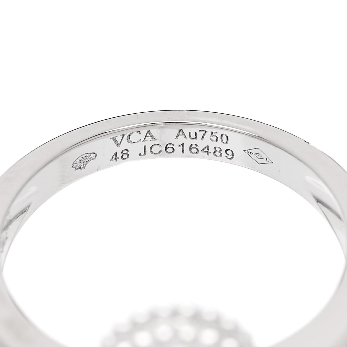 18K White Gold Diamond Vintage Alhambra Ring 48 4.5