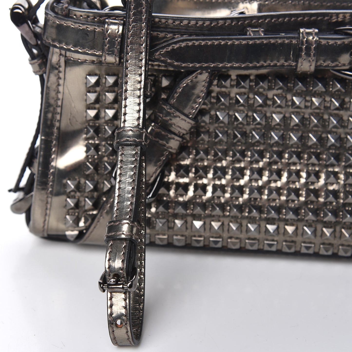 Metallic Patent Studded Wristlet Clutch Pewter