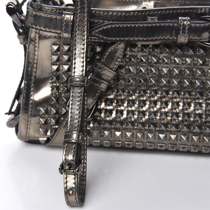 Burberry Metallic Patent Studded Wristlet Clutch Pewter 16 of 16