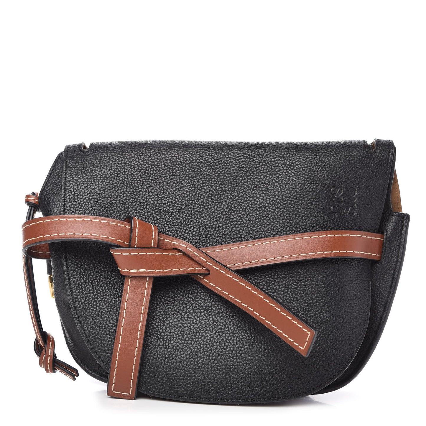 Grained Calfskin Small Gate Crossbody Bag Pecan Black