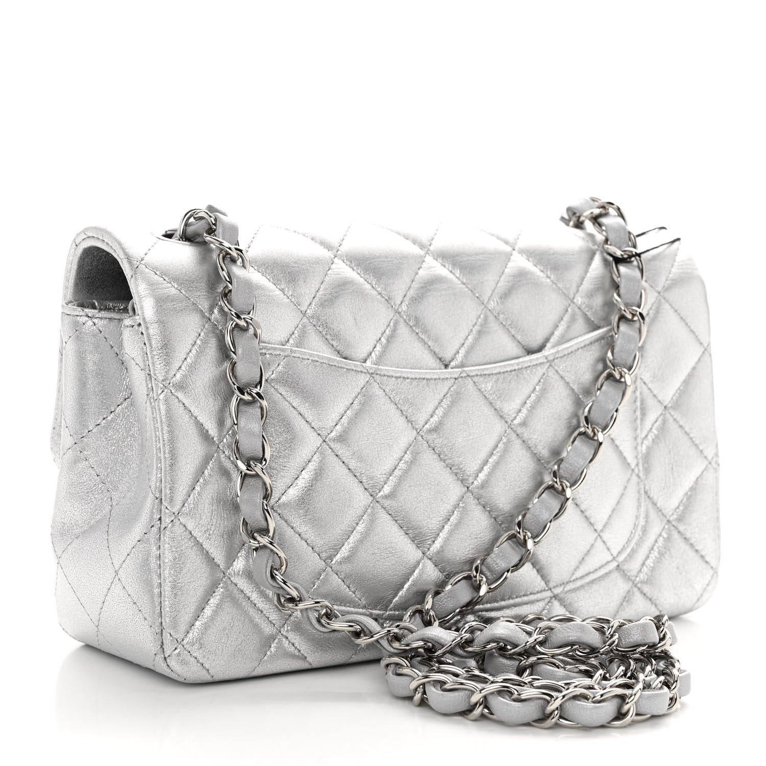 Chanel Metallic Lambskin Quilted Mini Rectangular Flap Silver 3 of 10