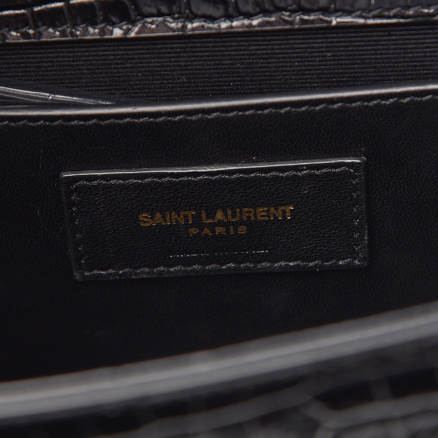 Saint Laurent Calfskin Crocodile Embossed Medium Classic Monogram Kate Tassel Satchel Black 8 of 11