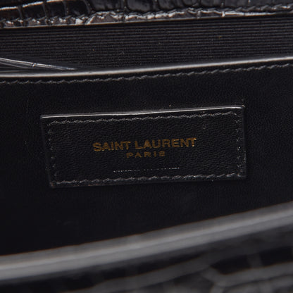 Saint Laurent Calfskin Crocodile Embossed Medium Classic Monogram Kate Tassel Satchel Black 8 of 11