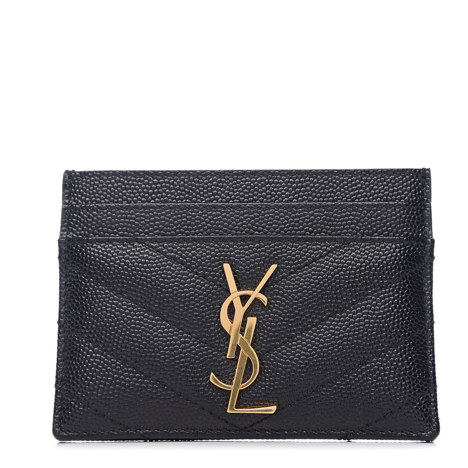 Saint Laurent Grain De Poudre Matelasse Chevron Monogram Credit Card Case Black 1 of 7