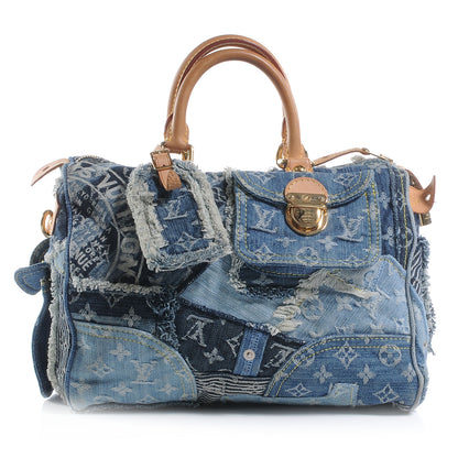 Louis Vuitton Denim Patchwork Speedy 30 Blue 1 of 8