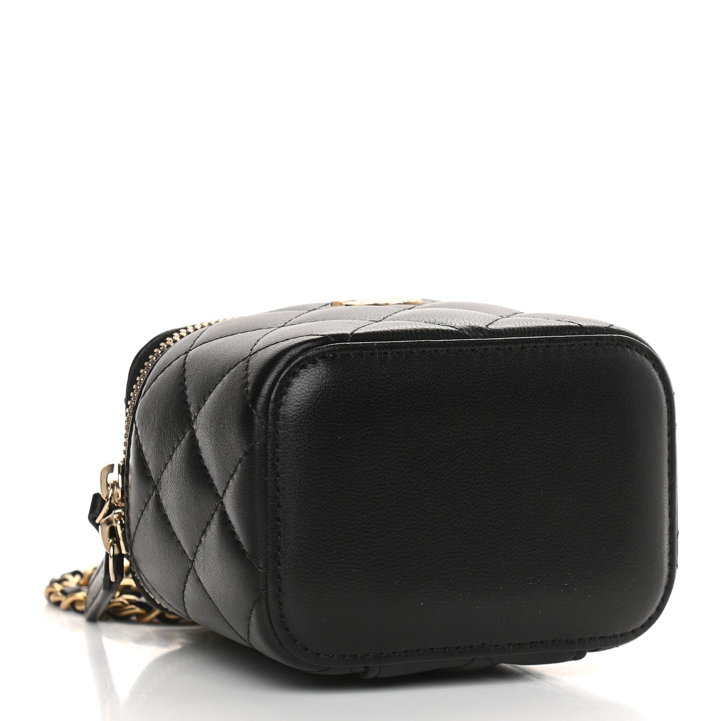 Lambskin Quilted Top Handle Mini Vanity Case With Chain Black
