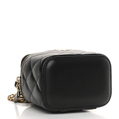 Chanel Lambskin Quilted Top Handle Mini Vanity Case With Chain Black 4 of 9
