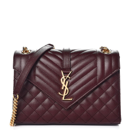 Saint Laurent Grain De Poudre Textured Mixed Matelasse Medium Triquilt Monogram Satchel Rouge Legion 1 of 7
