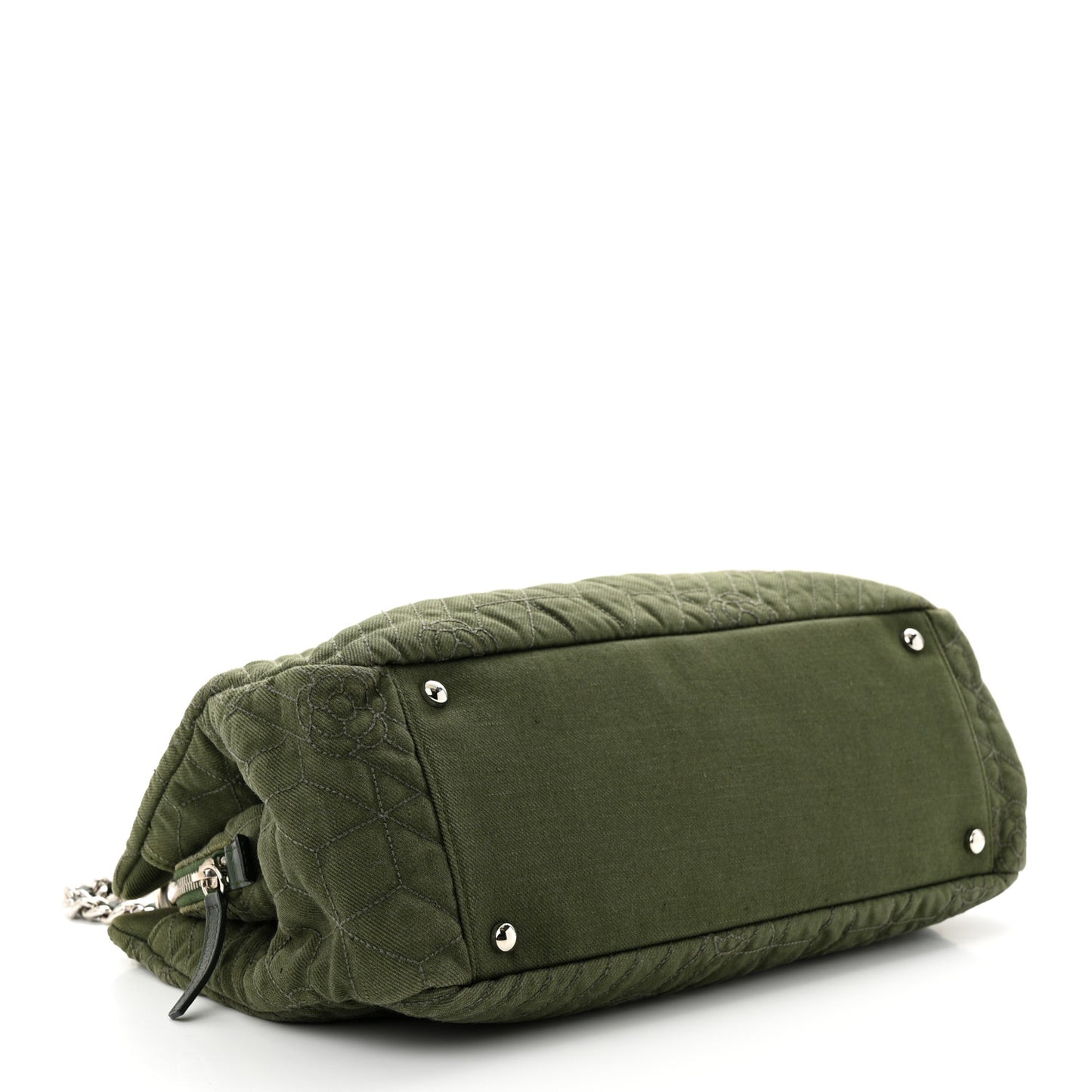 Denim Camellia Embroidered Shopping Tote Green