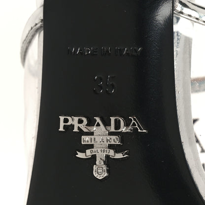 Prada Plexiglass Metallic Calfskin Metal Triangle Logo 75mm Slide Sandals 35 Argento 6 of 8