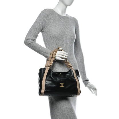 Chanel Lambskin Small Olsen Shoulder Bag Black Beige 2 of 9