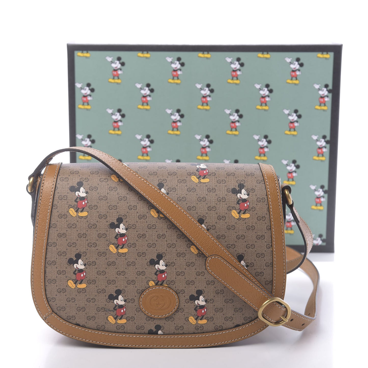 X DISNEY Mini Vintage GG Supreme Monogram Mickey Mouse Small Flap Messenger Bag Beige Vintage Sun Oil