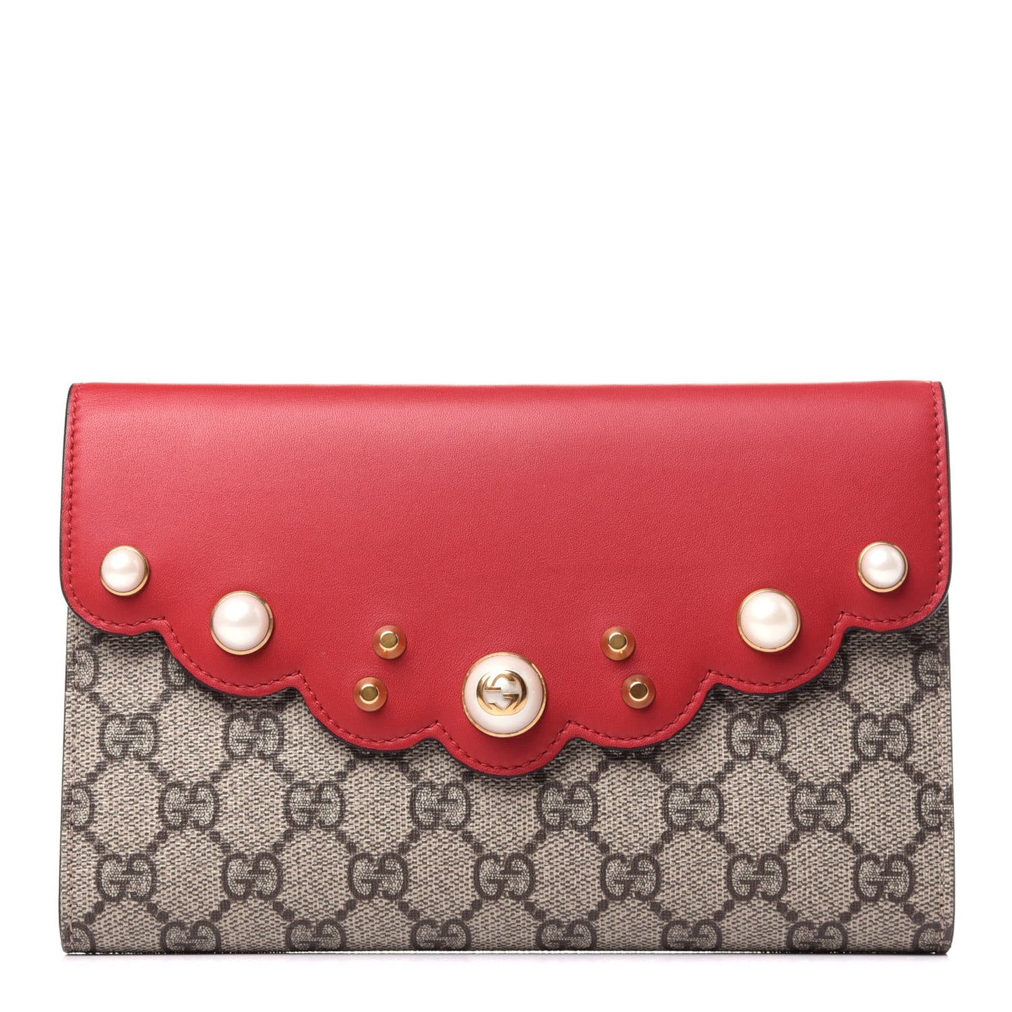 GG Supreme Monogram Mini Peony Pearly Clutch Red