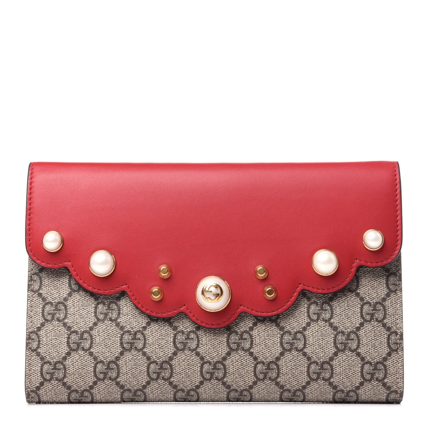 Gucci GG Supreme Monogram Mini Peony Pearly Clutch Red 1 of 10