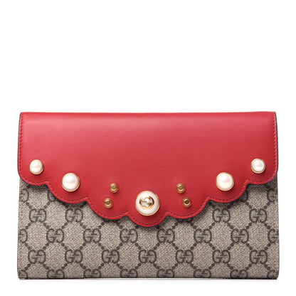 Gucci GG Supreme Monogram Mini Peony Pearly Clutch Red 1 of 10