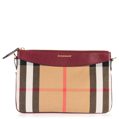 Burberry House Check Derby Peyton Crossbody Clutch Bag Mahogany Red 1 of 8