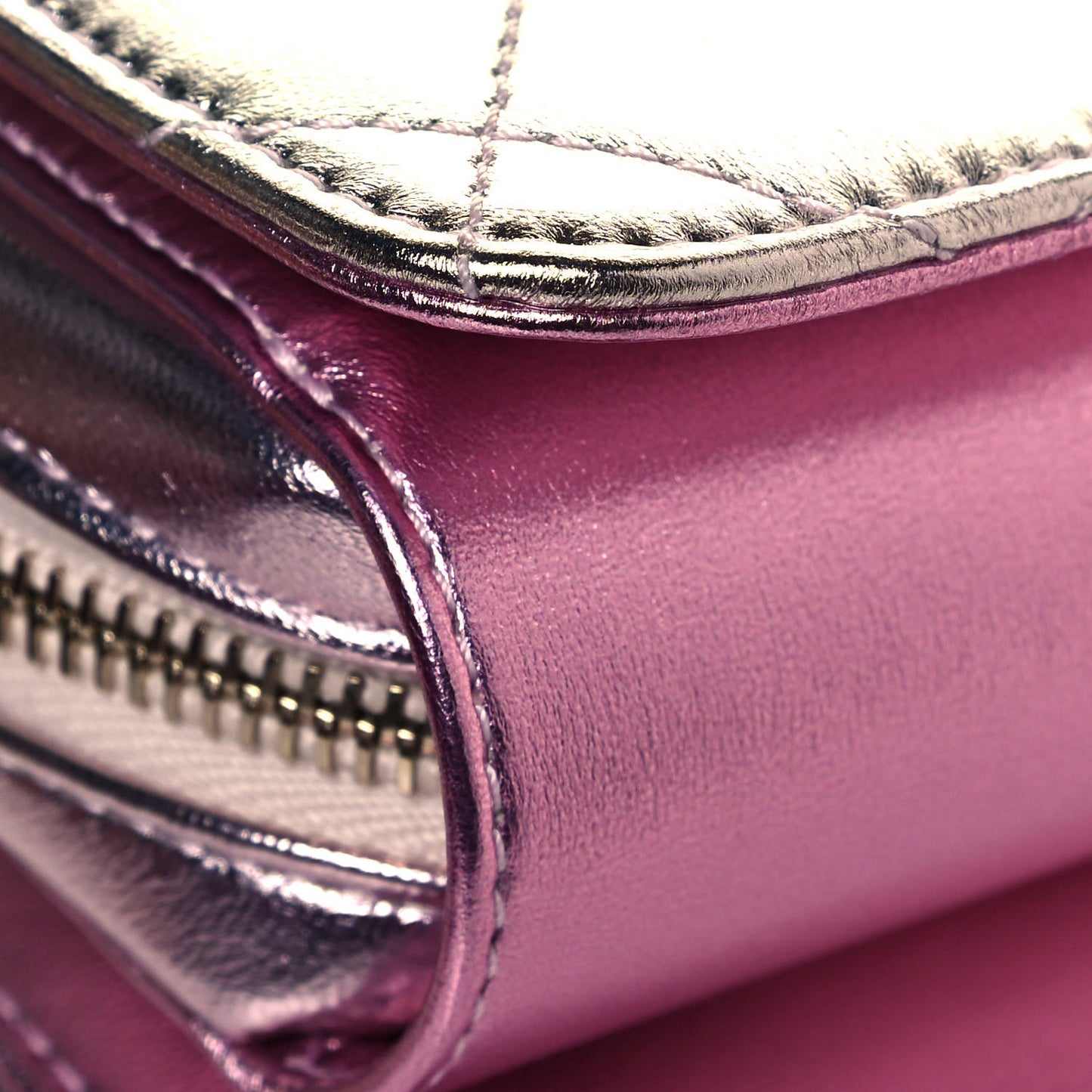 Metallic Lambskin Like A Wallet Flap Golden Pink