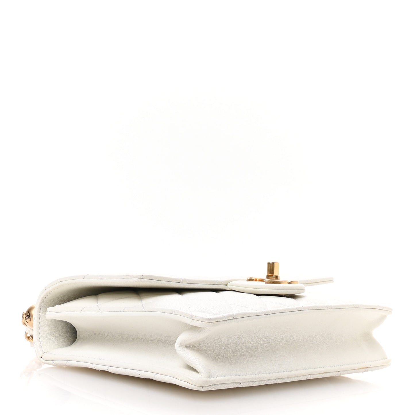 Lambskin Quilted Small Chic Pearls Flap White