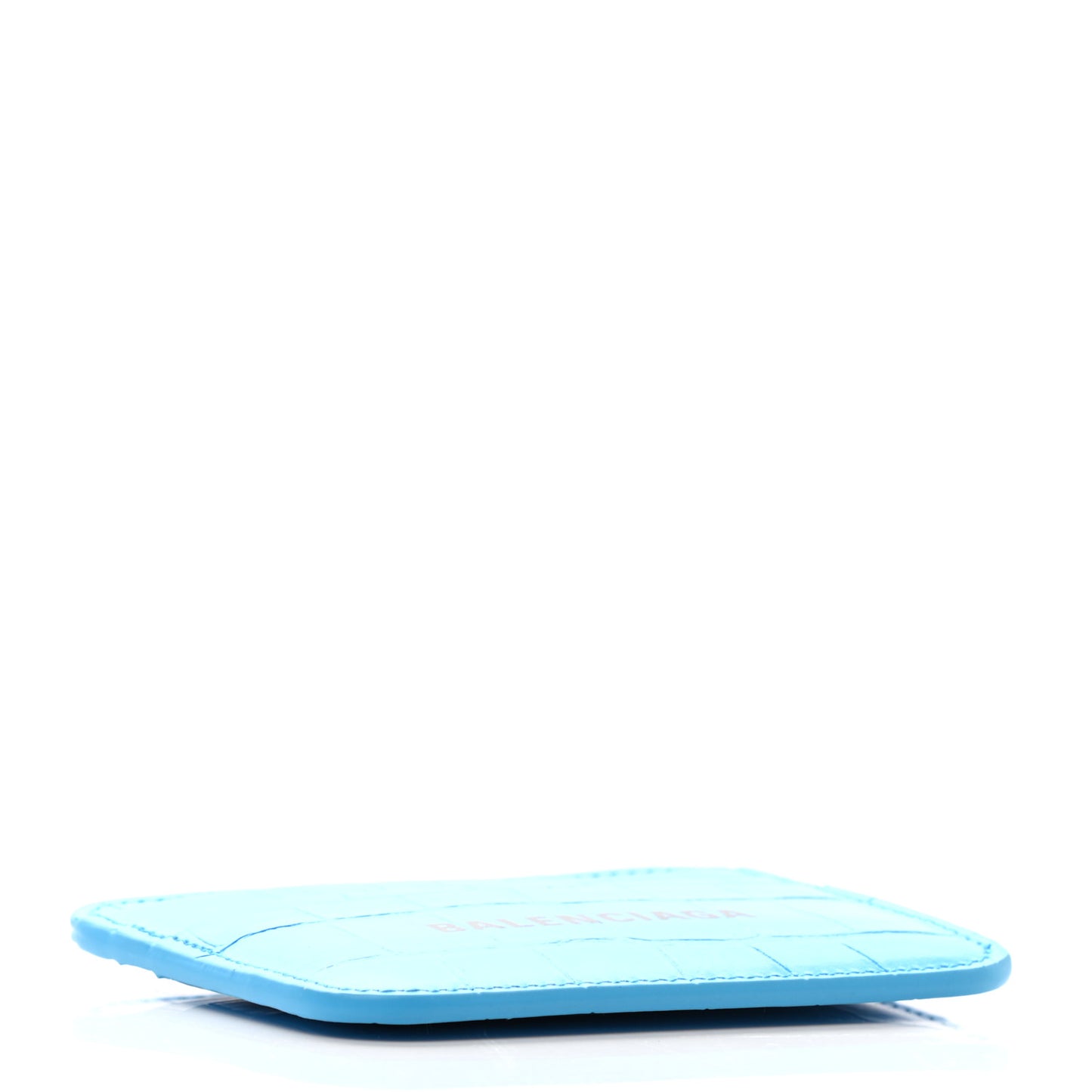 Calfskin Logo Crocodile Embossed Cash Rounded Card Holder Cyan Black