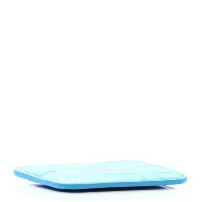 Balenciaga Calfskin Logo Crocodile Embossed Cash Rounded Card Holder Cyan Black 4 of 8