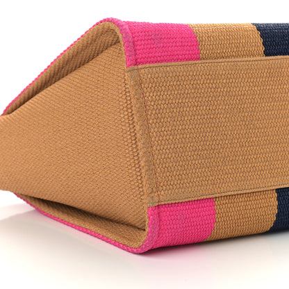 Chanel Straw Raffia Calfskin Striped Medium Deauville Tote Dark Beige Fuchsia Navy Blue 9 of 12