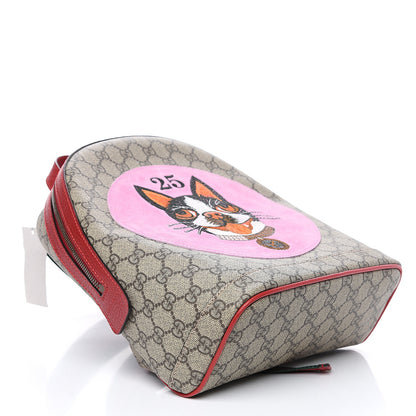 Gucci GG Supreme Monogram Web Bosco Patch Dome Backpack Beige Malva Hibiscus Red 3 of 9