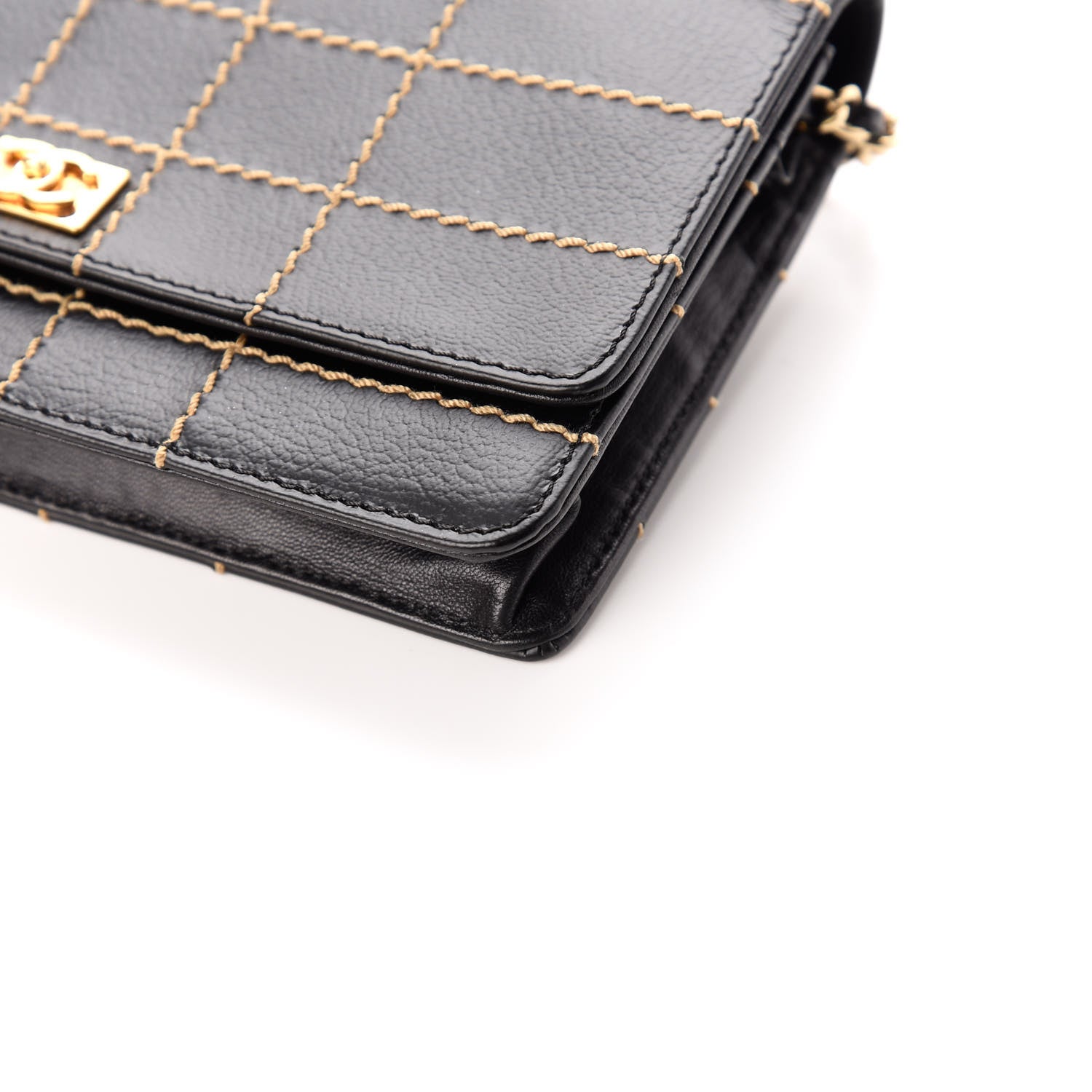Chanel Calfskin Stitched Square Quilted Wallet On Chain WOC Black 9 of 9