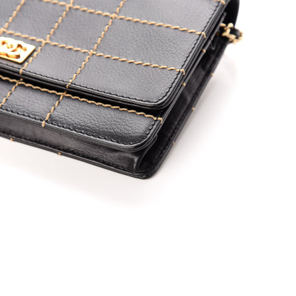 Chanel Calfskin Stitched Square Quilted Wallet On Chain WOC Black 9 of 9