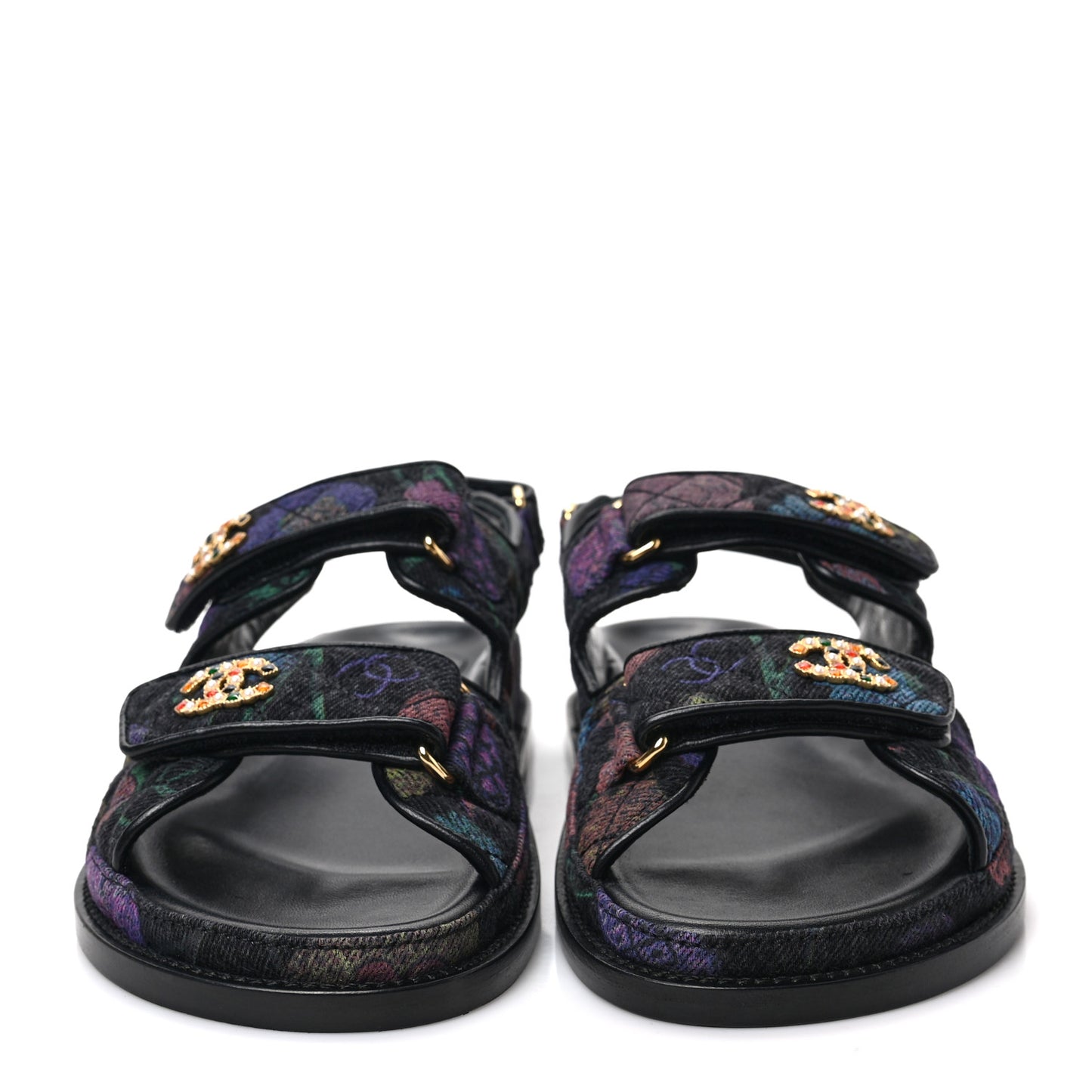 Denim Quilted Dad Sandals 38 Black Multicolor