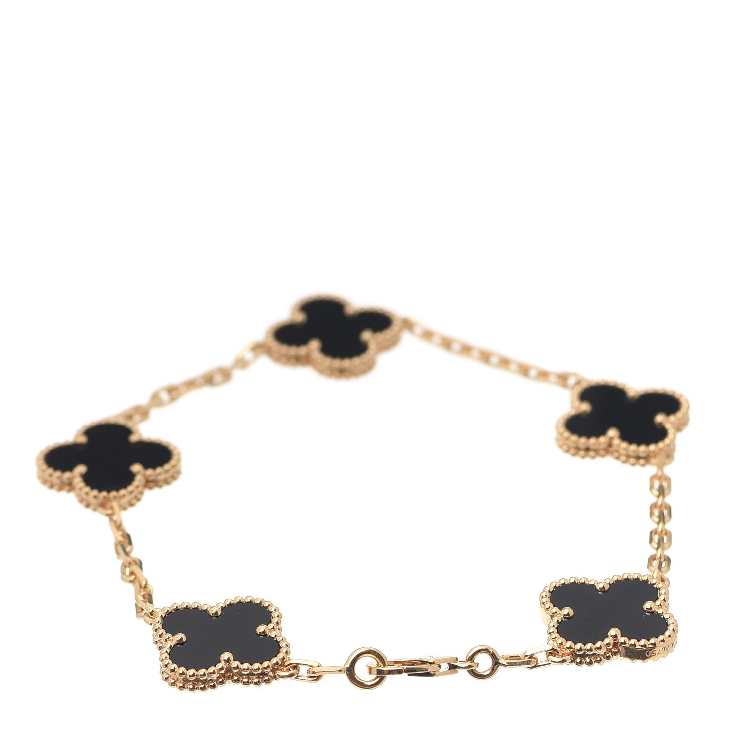 Van Cleef & Arpels 18K Yellow Gold Black Onyx 5 Motifs Vintage Alhambra Bracelet 3 of 8