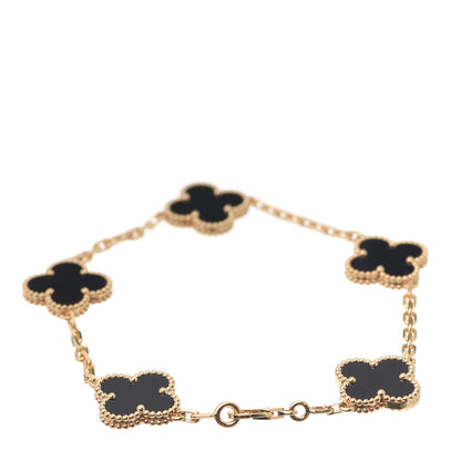 Van Cleef & Arpels 18K Yellow Gold Black Onyx 5 Motifs Vintage Alhambra Bracelet 3 of 8