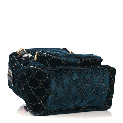Gucci Velvet GG Monogram Textured Calfskin Web Small Double Buckle Backpack Blue Beige Black 4 of 11