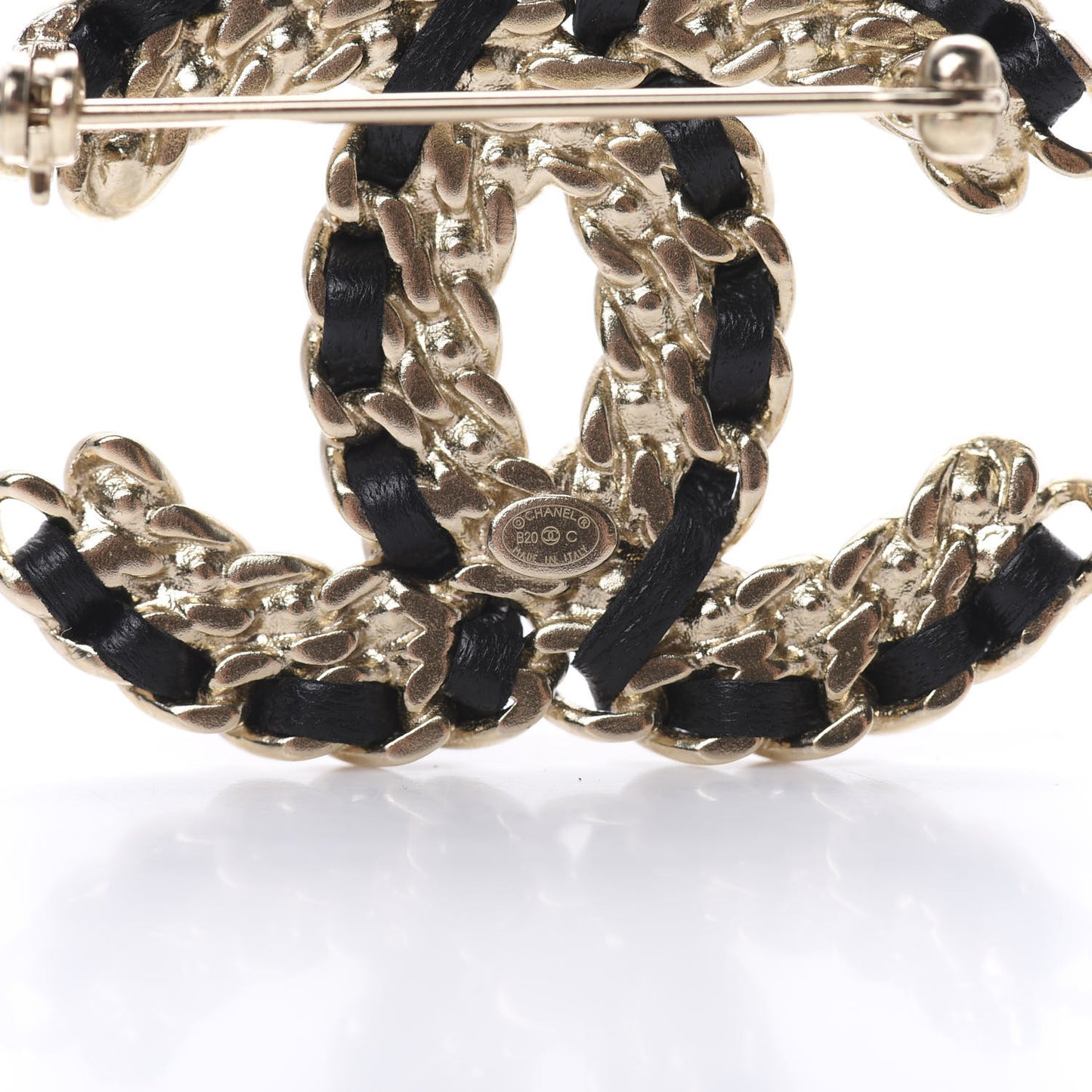 Lambskin Crystal Vintage Allure CC Chain Brooch Black Gold