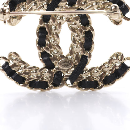 Chanel Lambskin Crystal Vintage Allure CC Chain Brooch Black Gold 3 of 4