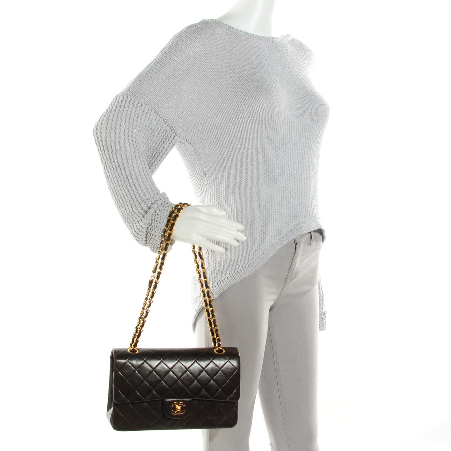 Lambskin Quilted Medium Double Flap Dark Brown