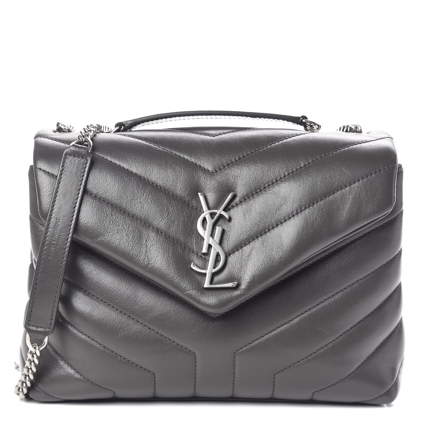 Calfskin Y Quilted Monogram Small Loulou Chain Satchel Asphalt