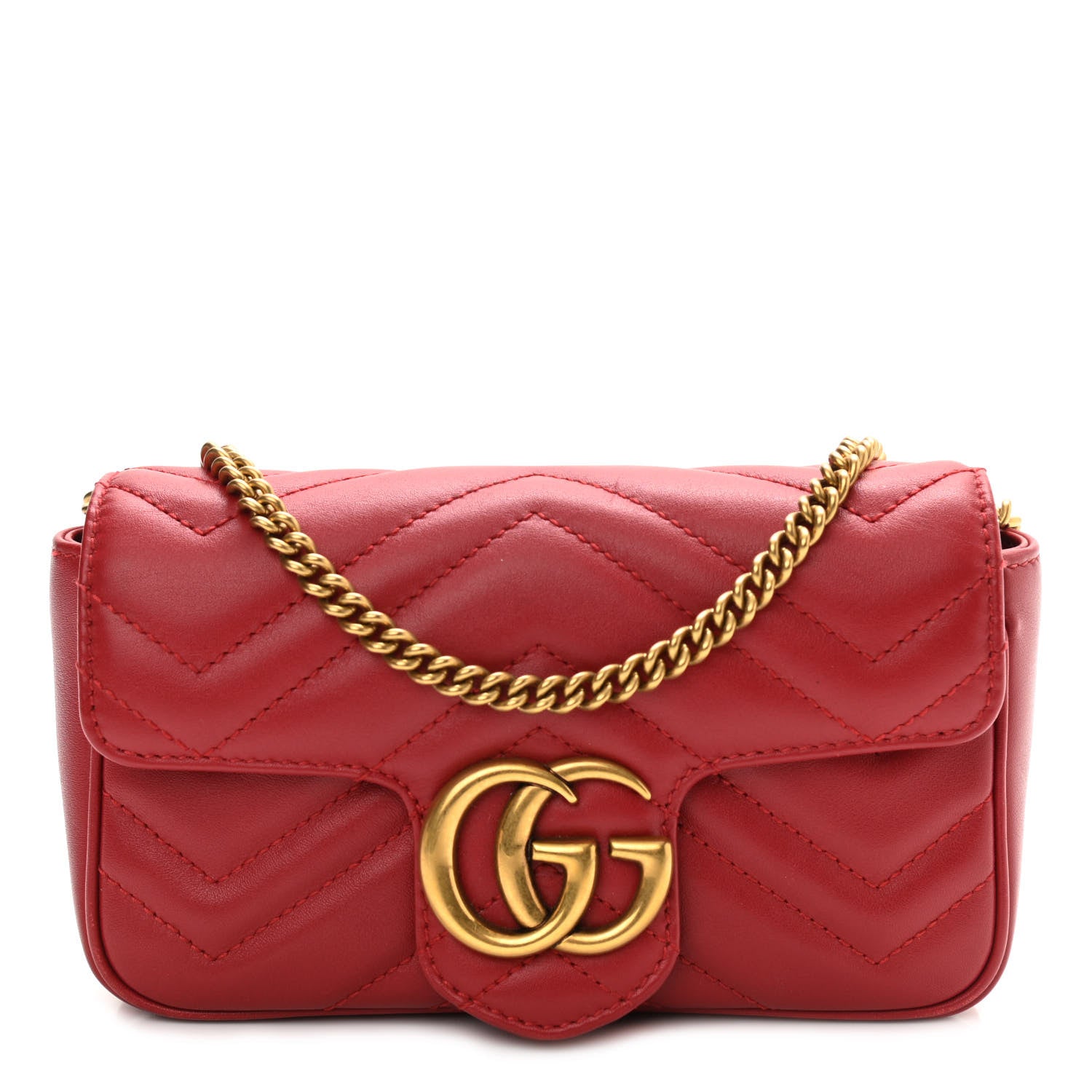 Gucci Calfskin Matelasse Super Mini GG Marmont Shoulder Bag Hibiscus Red 1 of 10
