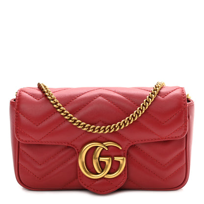 Gucci Calfskin Matelasse Super Mini GG Marmont Shoulder Bag Hibiscus Red 1 of 10
