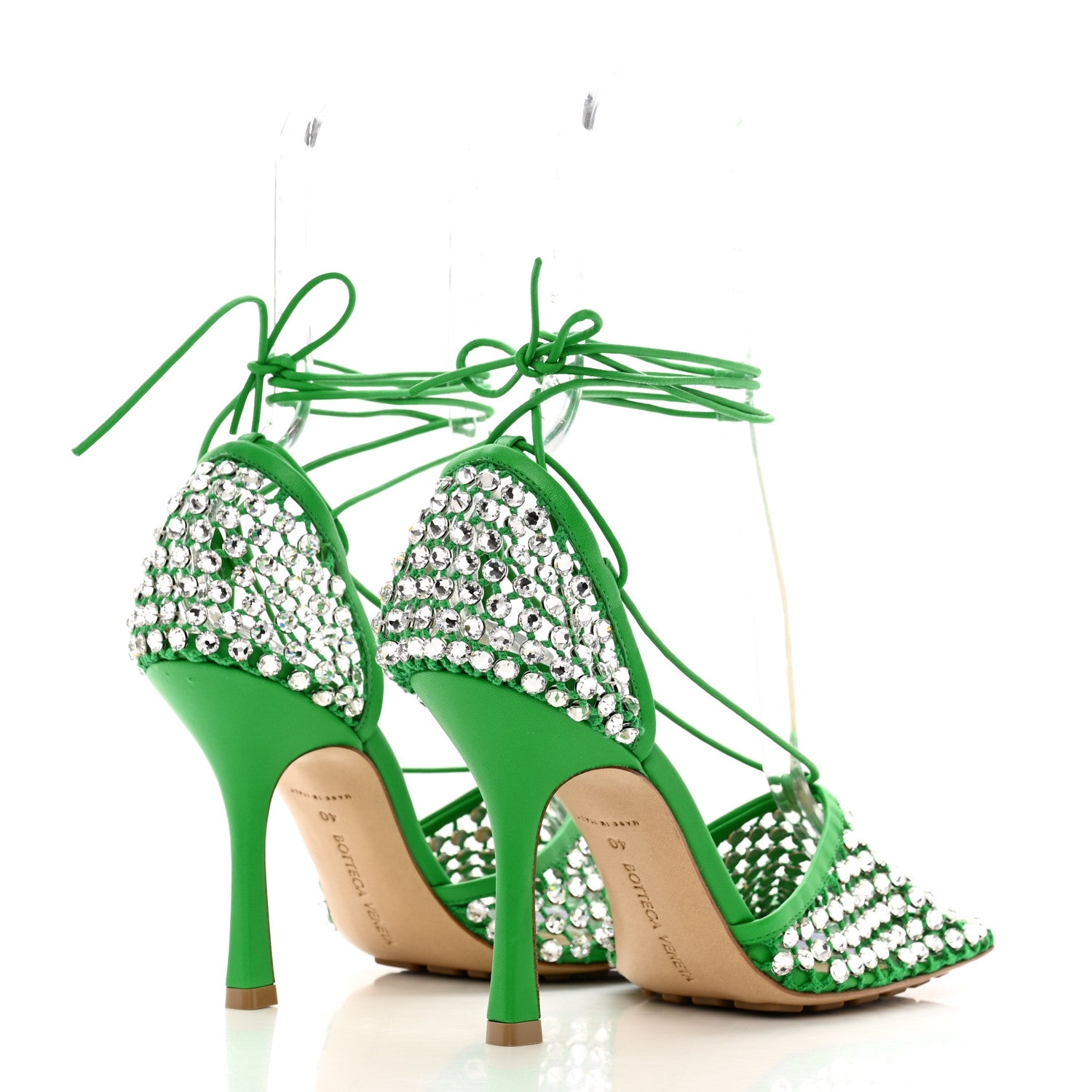 Bottega Veneta Mesh Nappa Crystal Embellished Sparkle Stretch Ankle Tie Sandals 40 Parakeet 4 of 13