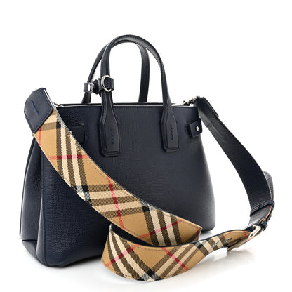 Burberry Grainy Calfskin House Check Small Banner Tote Regency Blue 3 of 13